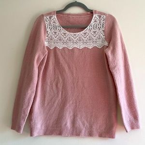 Cottagecore Pink Sweater with Lace Front